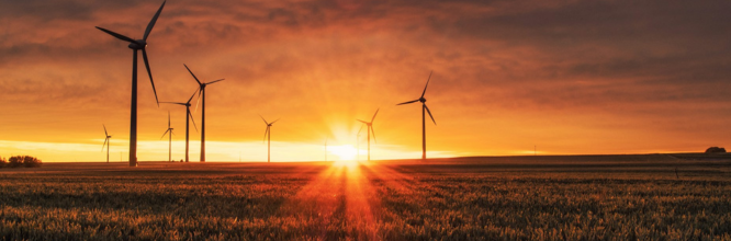Sustainable Windmills In Sunset